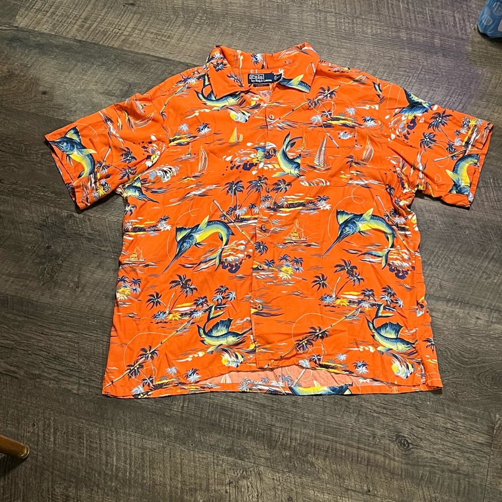 Vintage Ralph Lauren Orange Tropical Print Men's Shirt